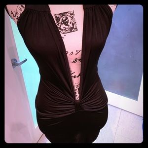 Deep plunge halter mini dress